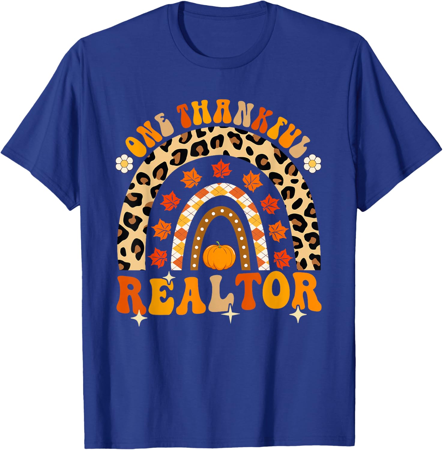 One Thankful Realtor Thanksgiving Fall Rainbow Leopard T-Shirt - T-Shirt | Royal