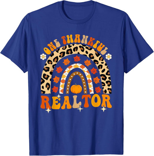 One Thankful Realtor Thanksgiving Fall Rainbow Leopard T-Shirt - T-Shirt | Royal