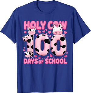 Holy Cow 100 Days Of School Funny 100 Day of School Groovy T-Shirt - T-Shirt | Royal