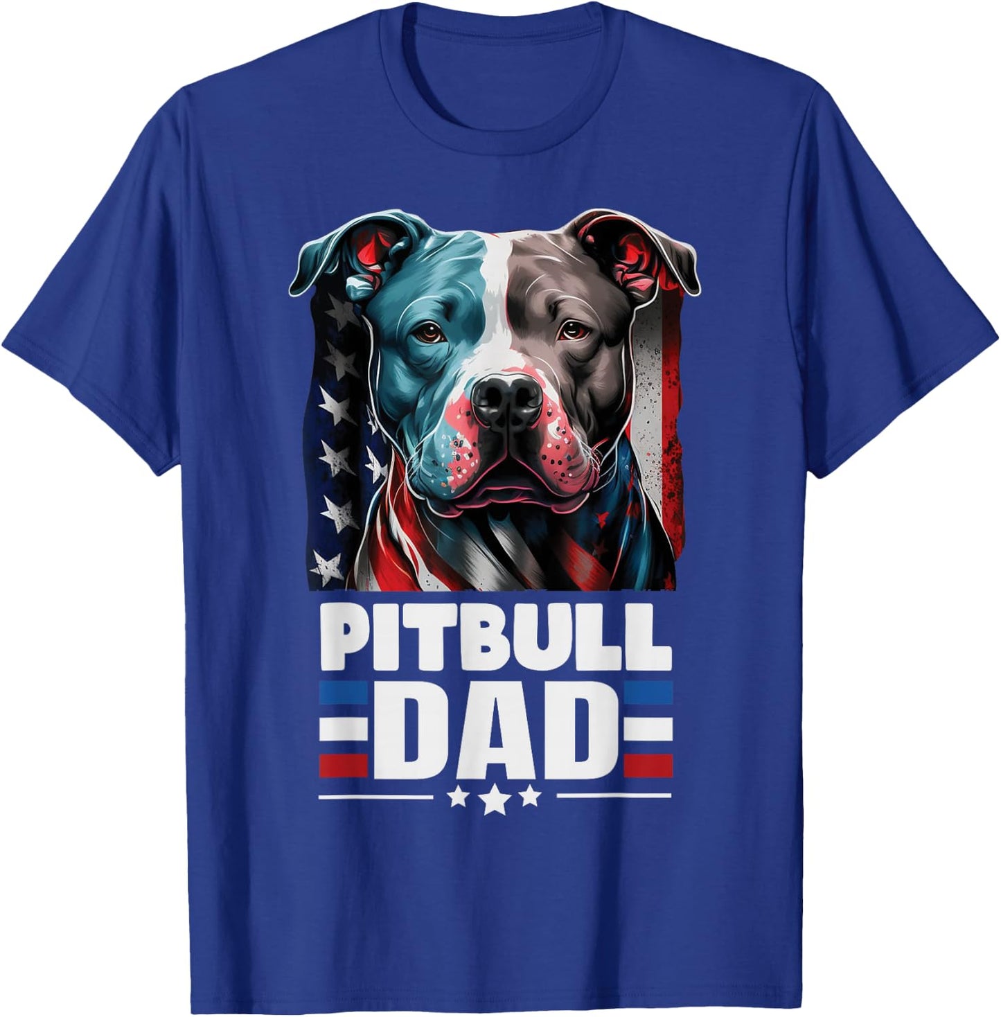 Pitbull Dad American Flag 4th Of July Dog Father’s Day T-Shirt - T-Shirt | Royal