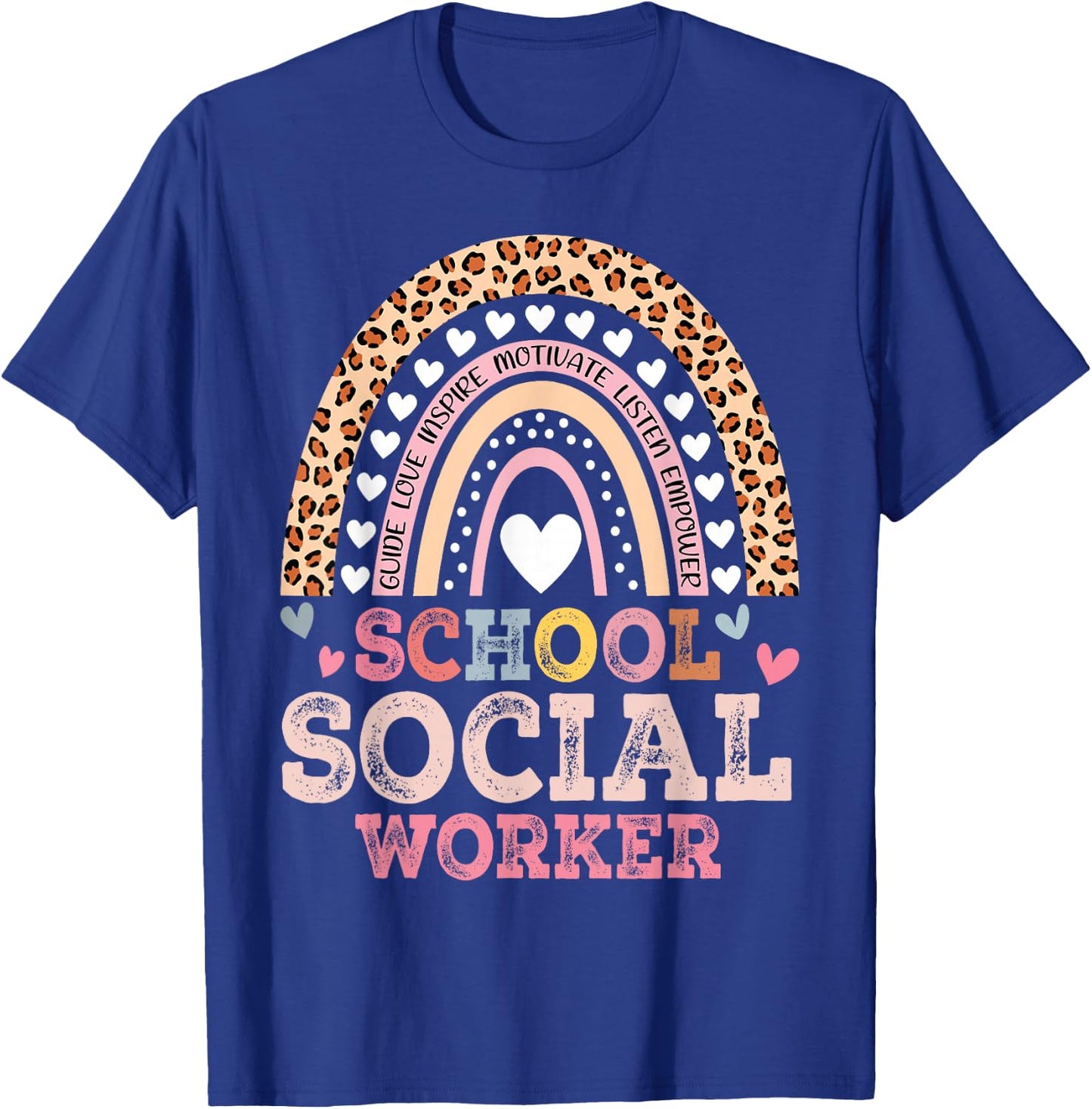 School Social Worker Rainbow Leopard Print Funny Social Work T-Shirt - T-Shirt | Royal