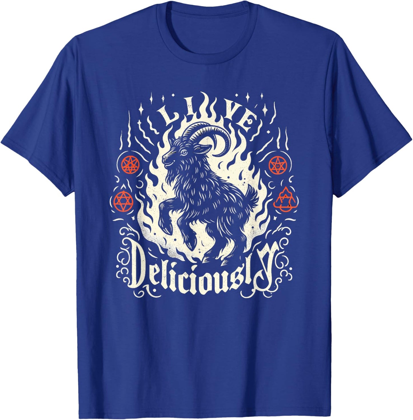 Live Deliciously Occult Goat Witch Horror T-Shirt - T-Shirt | Royal
