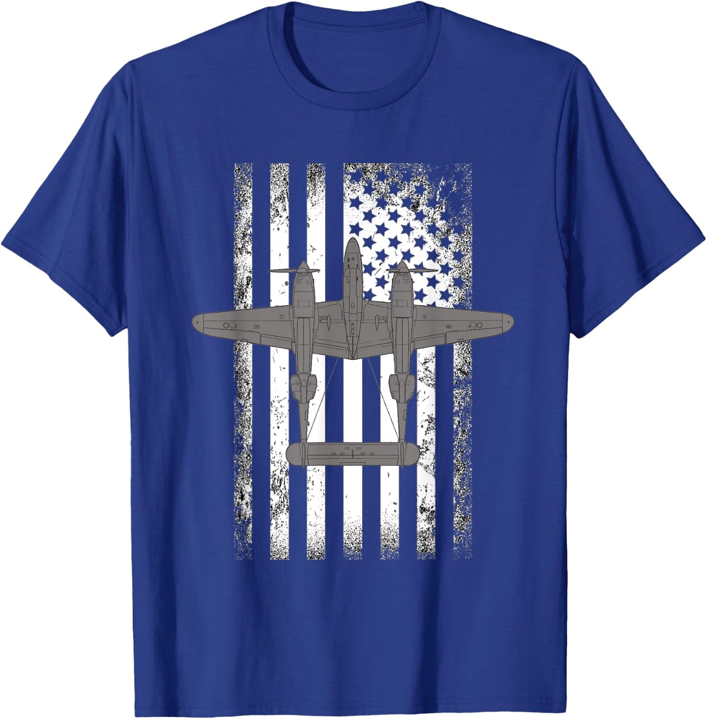 P-38 Lightning Warbird American Flag Fighter Airplane Women Men T-Shirt - T-Shirt | Royal