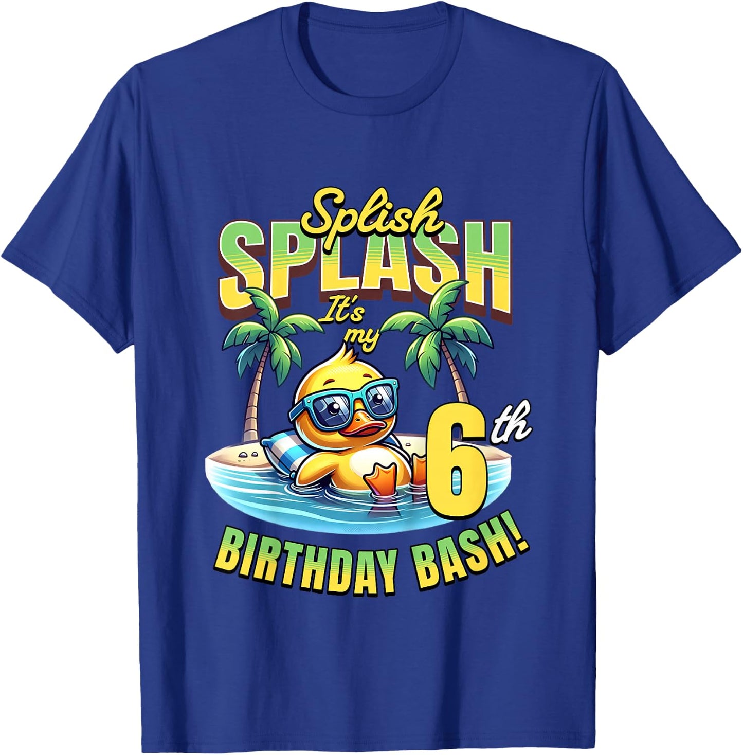 Kids Splish Splash 6th Birthday Bash Duck Beach Pool Party Kids T-Shirt - T-Shirt | Royal