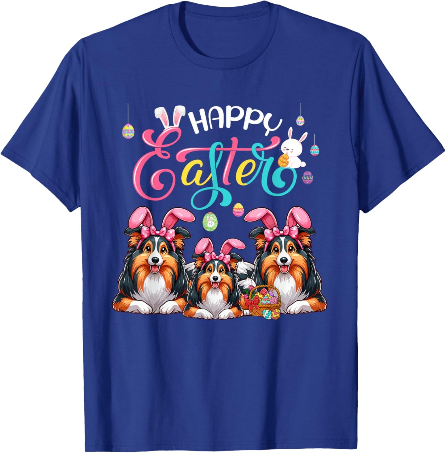 Happy Easter Three Cute Sheltie Cosplay Bunny Costume Kid T-Shirt - T-Shirt | Royal
