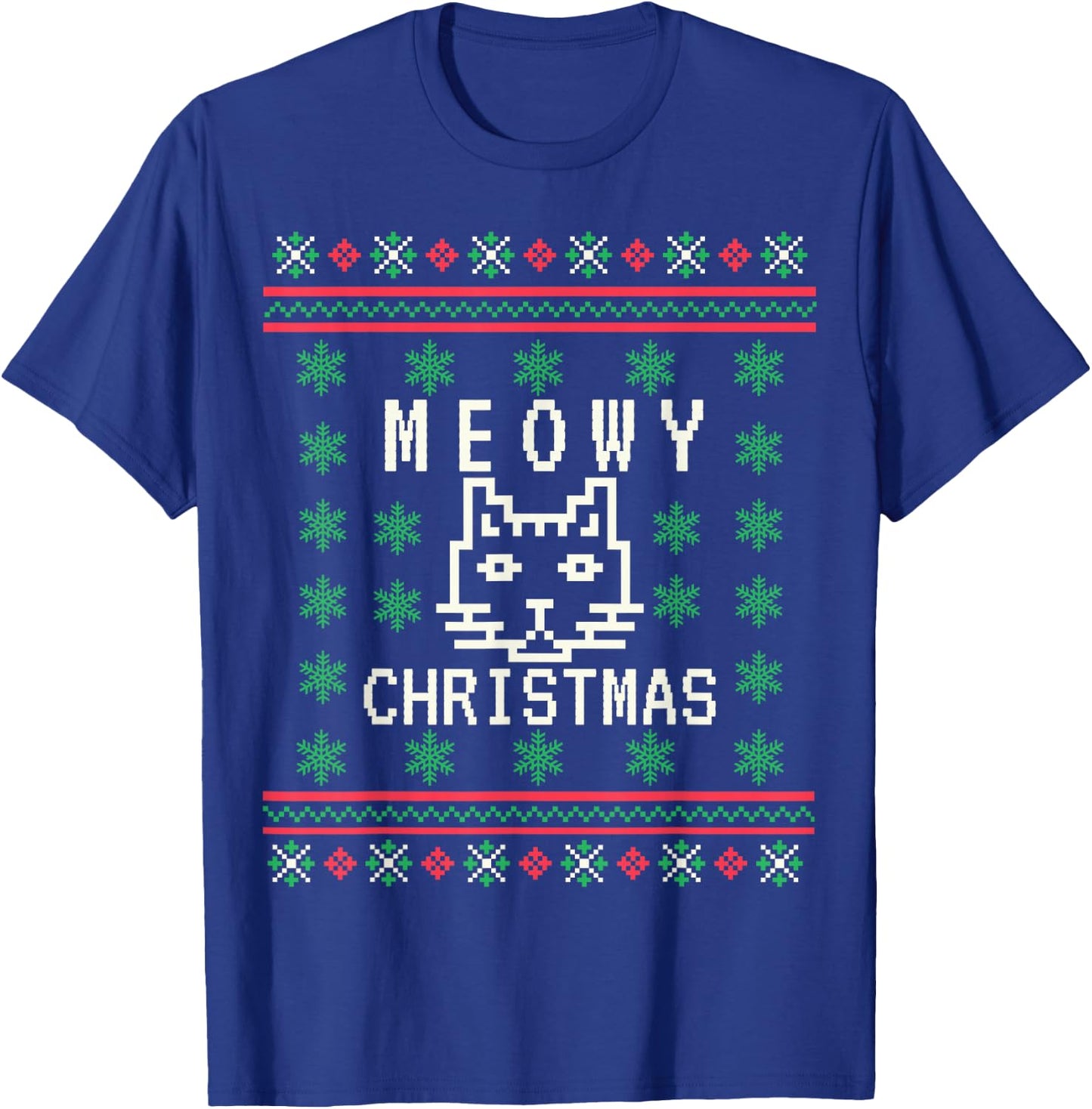 Funny Meowy Cat Christmas Ugly Sweater T-Shirt - T-Shirt | Royal