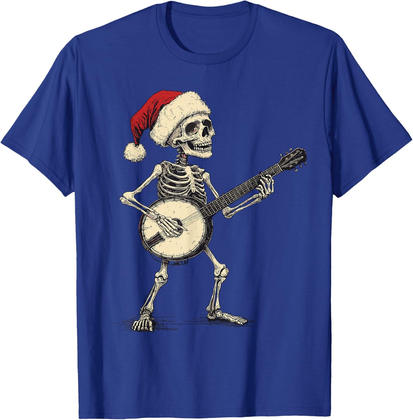 Santa Skeleton Playing Banjo Bluegrass Banjo Player Xmas T-Shirt - T-Shirt | Royal