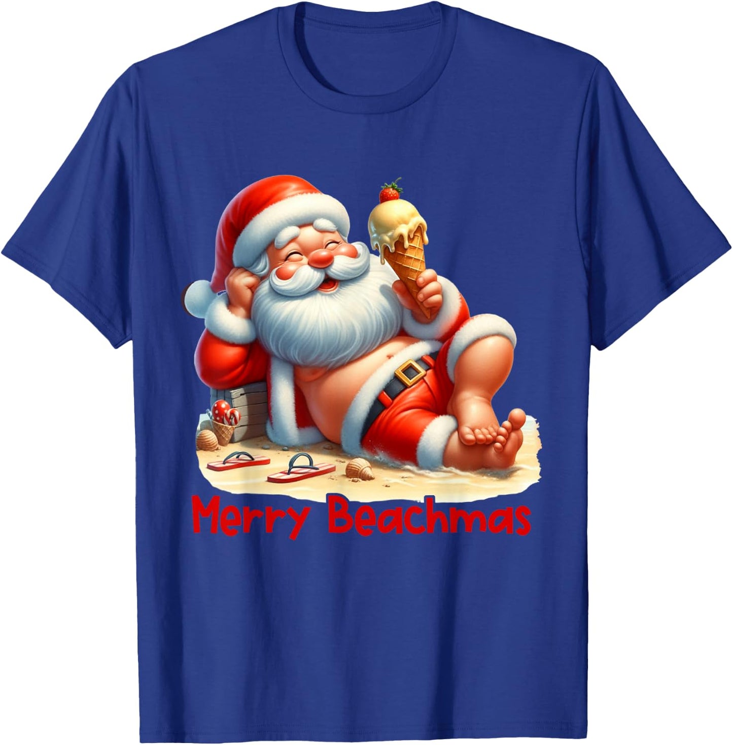 Merry Beachmas Santa Claus Ice Cream Christmas In July T-Shirt - T-Shirt | Royal