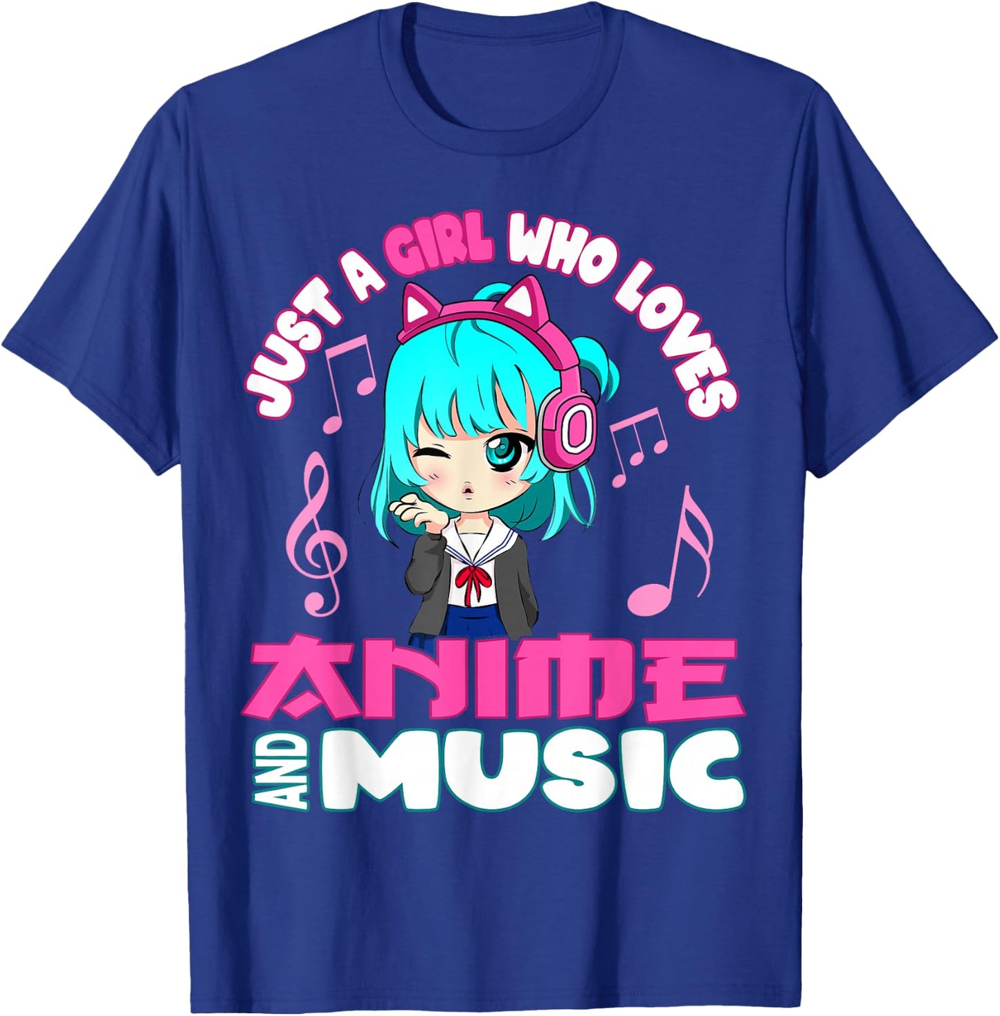 Anime and Music Girl for Teen chibi graphic funny T-Shirt - T-Shirt | Royal