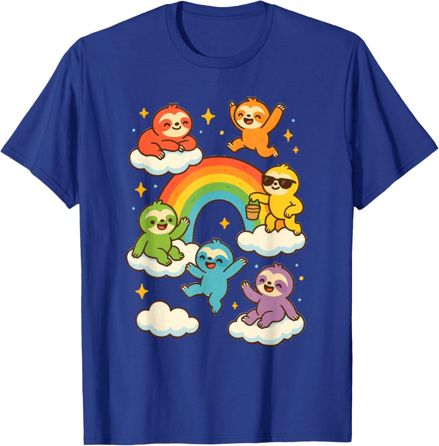 Colorful Sloths With A Rainbow Kawaii Sloth T-Shirt - T-Shirt | Royal