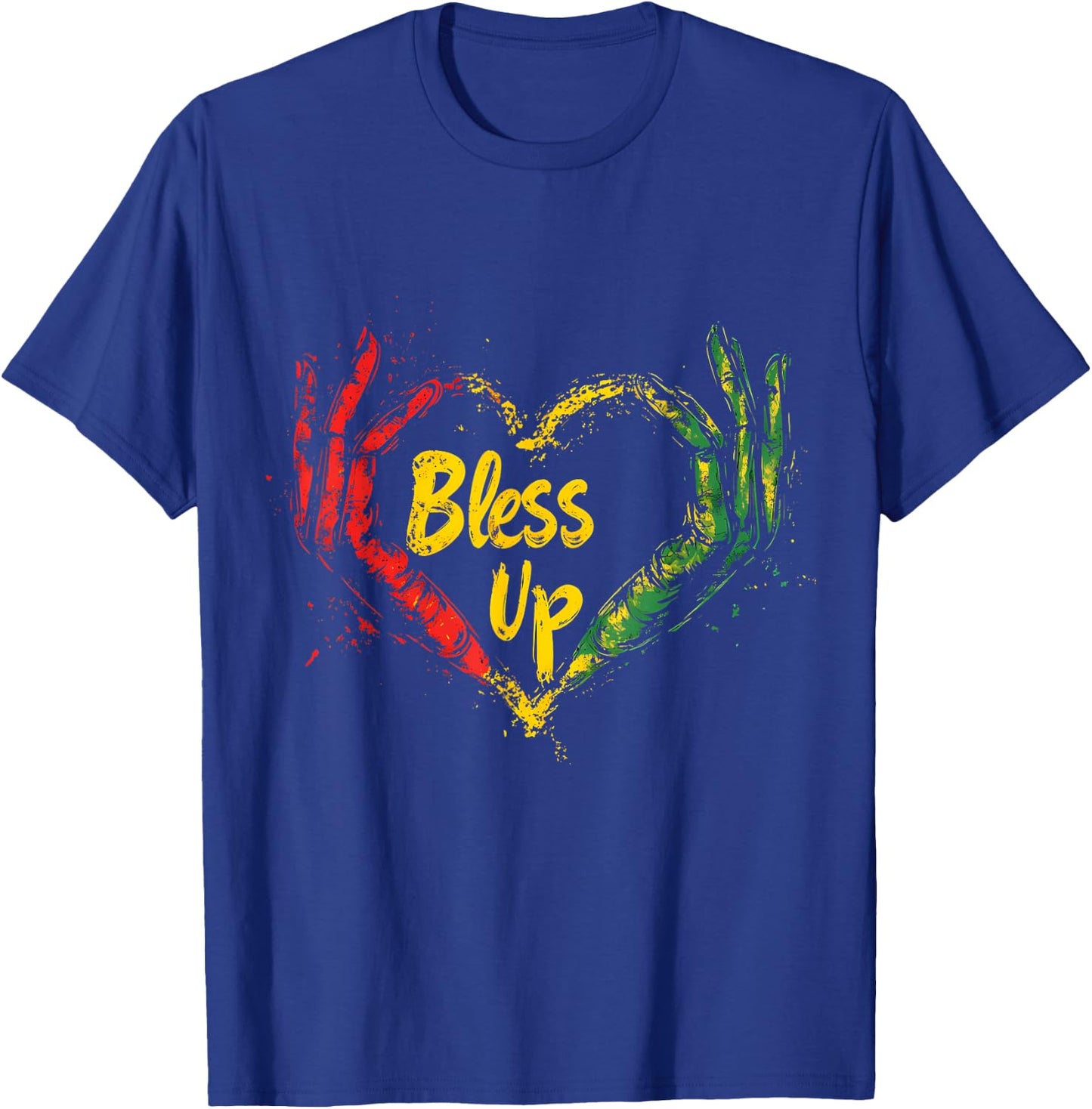 Rasta Reggae Music Jah Bless Up Hand Heart Rastafari T-Shirt - T-Shirt | Royal