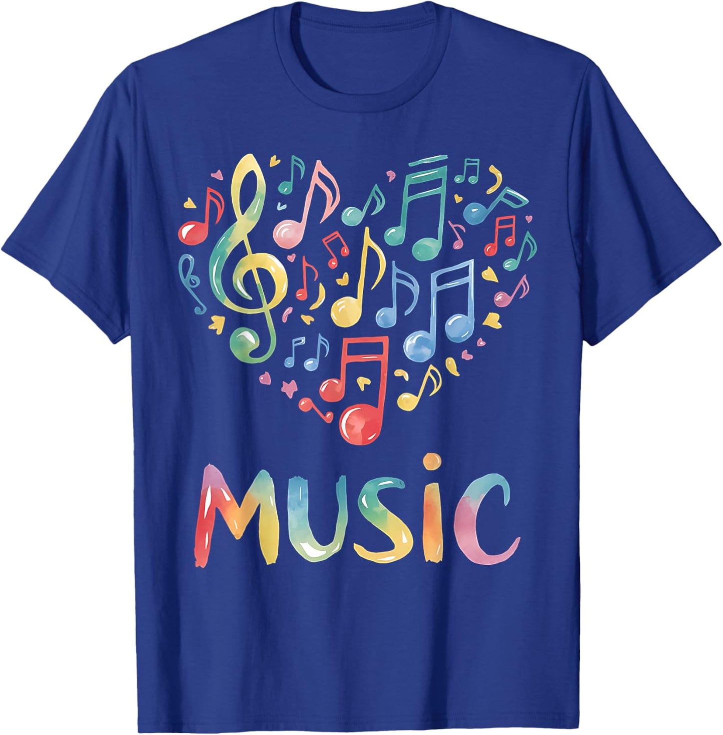Music Lover Colorful Musical Notes Treble Clef Heart T-Shirt - T-Shirt | Royal