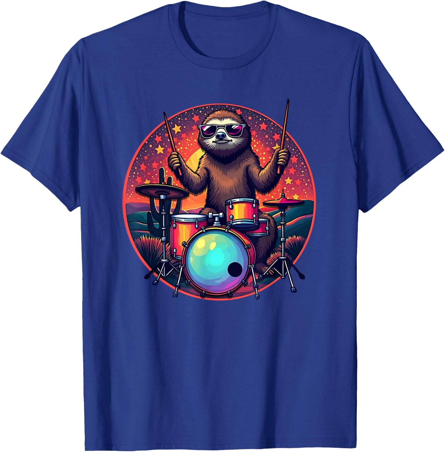 Vintage Sloth Drummer Drums Drum Drumming Drummers T-Shirt - T-Shirt | Royal