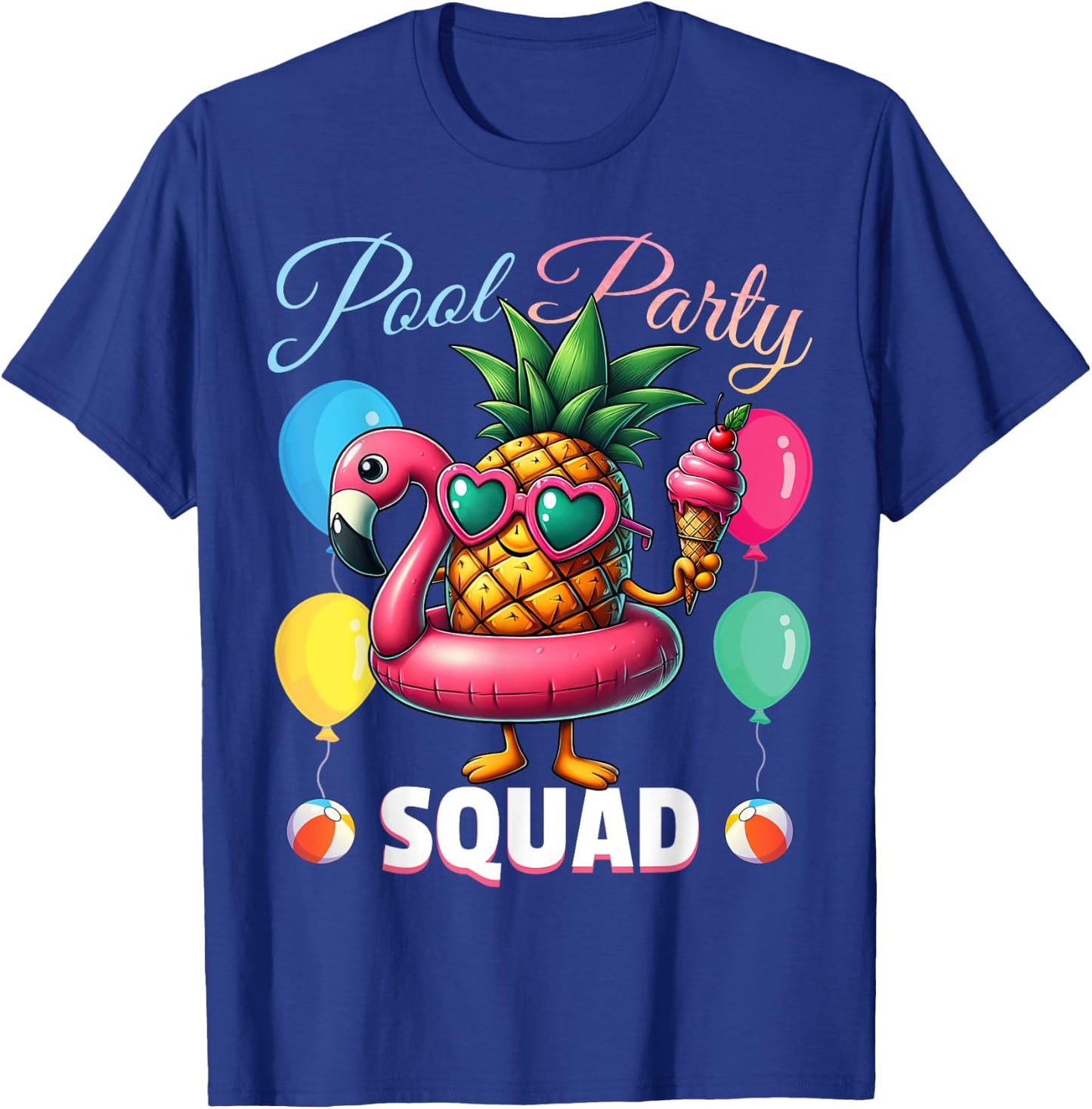 Pool Party Squad Funny Pineapple Summer Vacation T-Shirt - T-Shirt | Royal