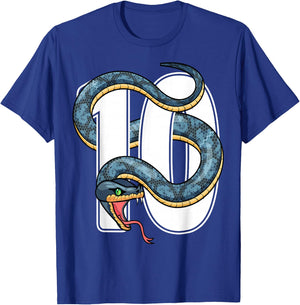 10th Birthday Snake Lover Ten 10 Year Old Birthday Boy Girl T-Shirt - T-Shirt | Royal