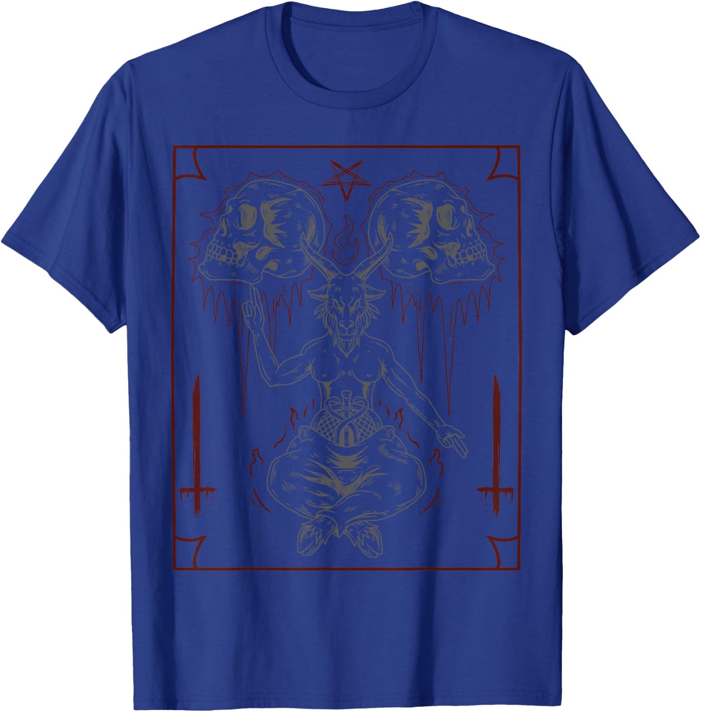 Lucifer Sigil Skull Goat Occult Gothic Satanic Baphomet T-Shirt - T-Shirt | Royal