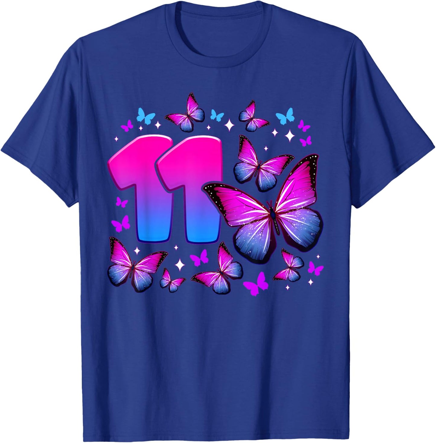 Birthday Girl 11 Years Old Butterfly Number 11 , black T-Shirt - T-Shirt | Royal