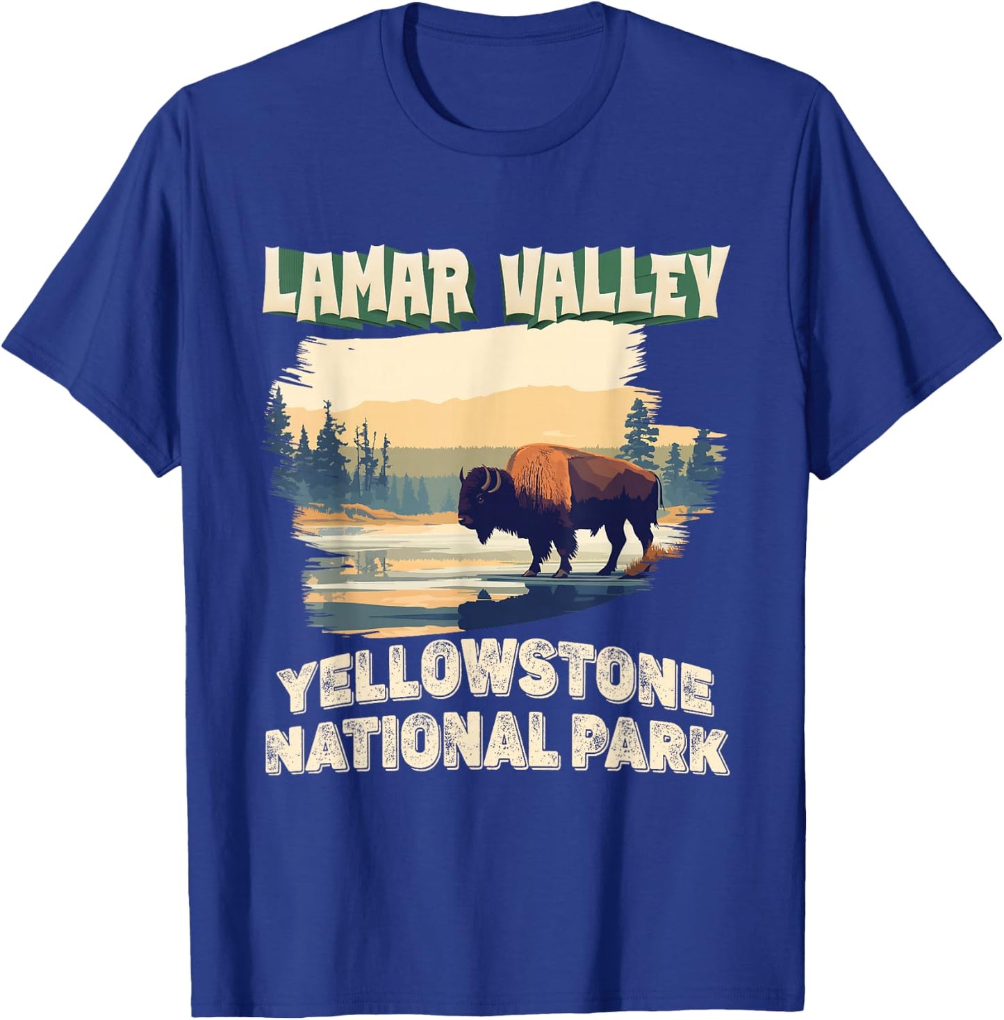 Lamar Valley Yellowstone National Park Bison Hiking Outdoor T-Shirt - T-Shirt | Royal
