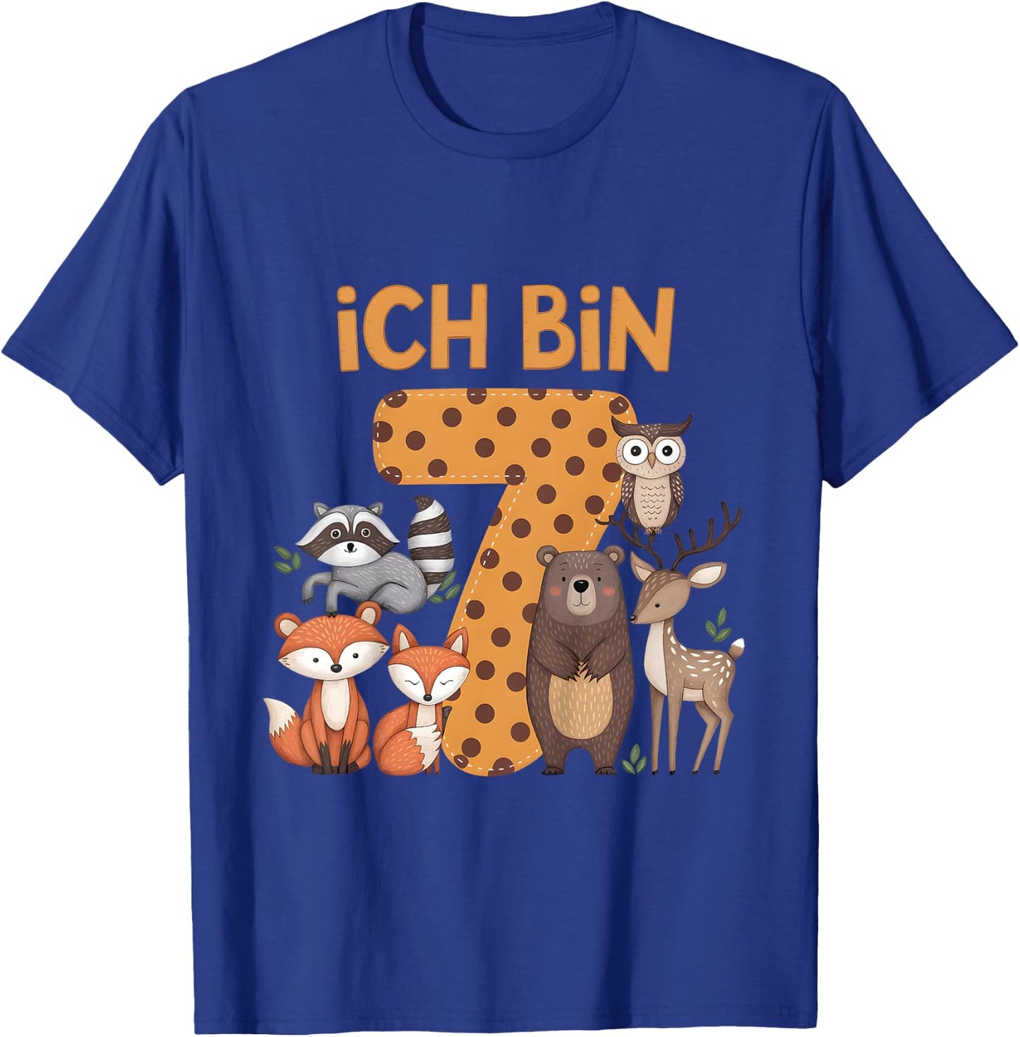 Kinder 7. Geburtstag Waldtiere Wald Tiere Reh Bär Geburtstags T-Shirt - T-Shirt | Royal