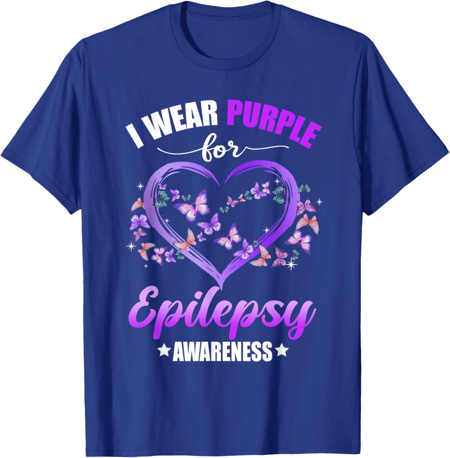 Heart Butterfly I Wear Purple For Epilepsy Awareness T-Shirt - T-Shirt | Royal