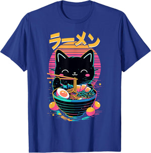 Anime Cat Eating Ramen Japanese Ramen Cat Japan T-Shirt - T-Shirt | Royal
