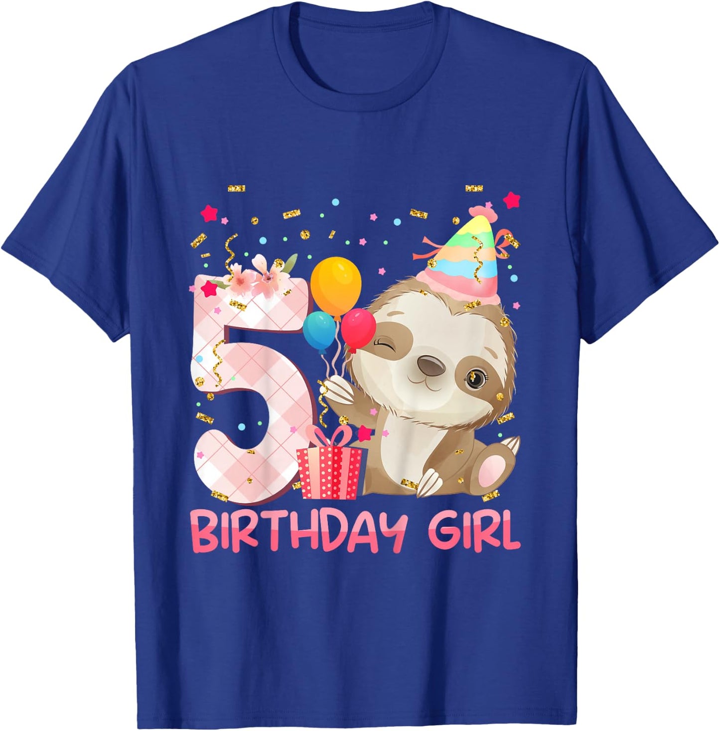5 Year Old Sloth Girl Party Cute Sloth Lover 5th Birthday T-Shirt - T-Shirt | Royal