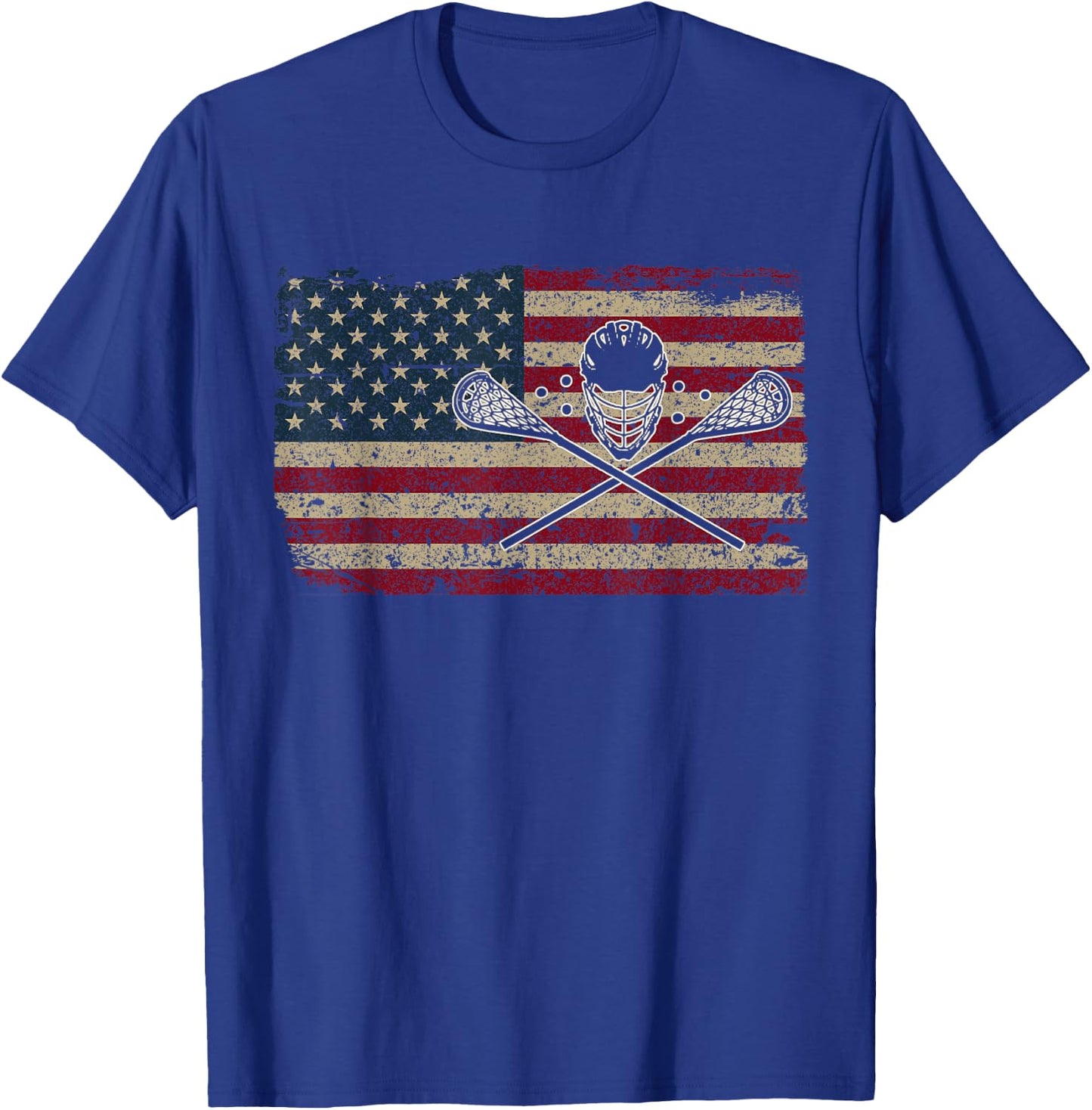 American Flag Lacrosse Gift Proud USA Lax Player Jersey T-Shirt - T-Shirt | Royal