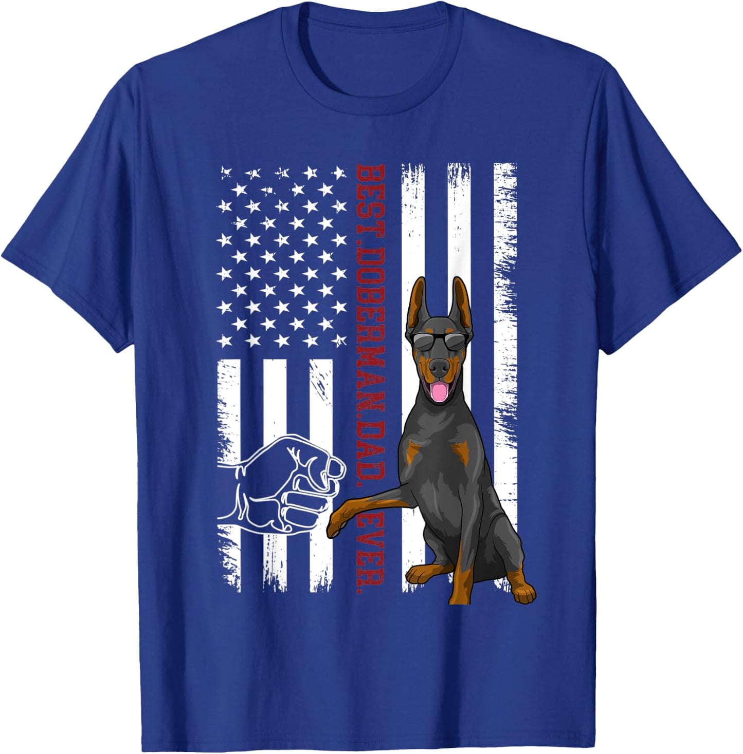 Doberman Pinscher Dad Dog American Flag Outfit T-Shirt - T-Shirt | Royal