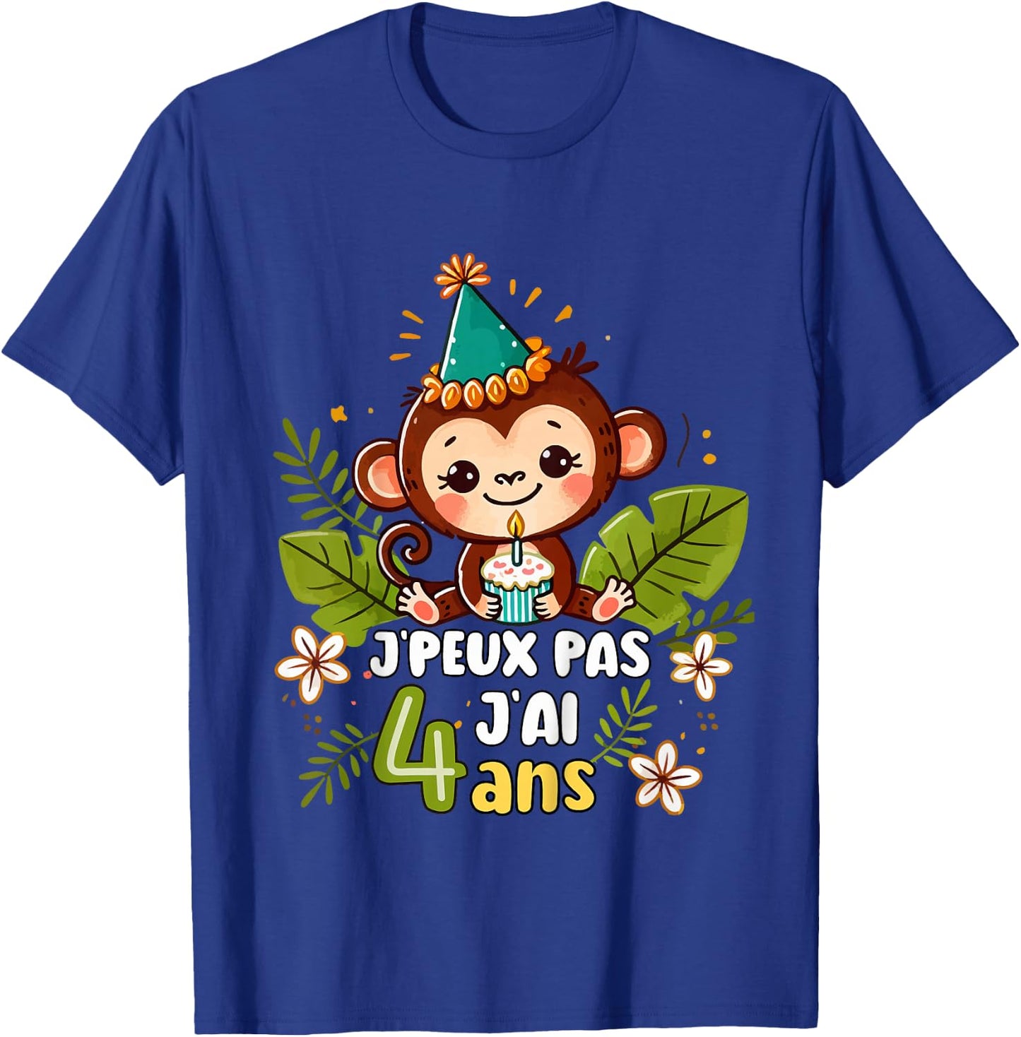 Child Je Peux Pas J'ai 4 Years Birthday Jungle Monkey Boy Green , Green, 2 T-Shirt - T-Shirt | Royal