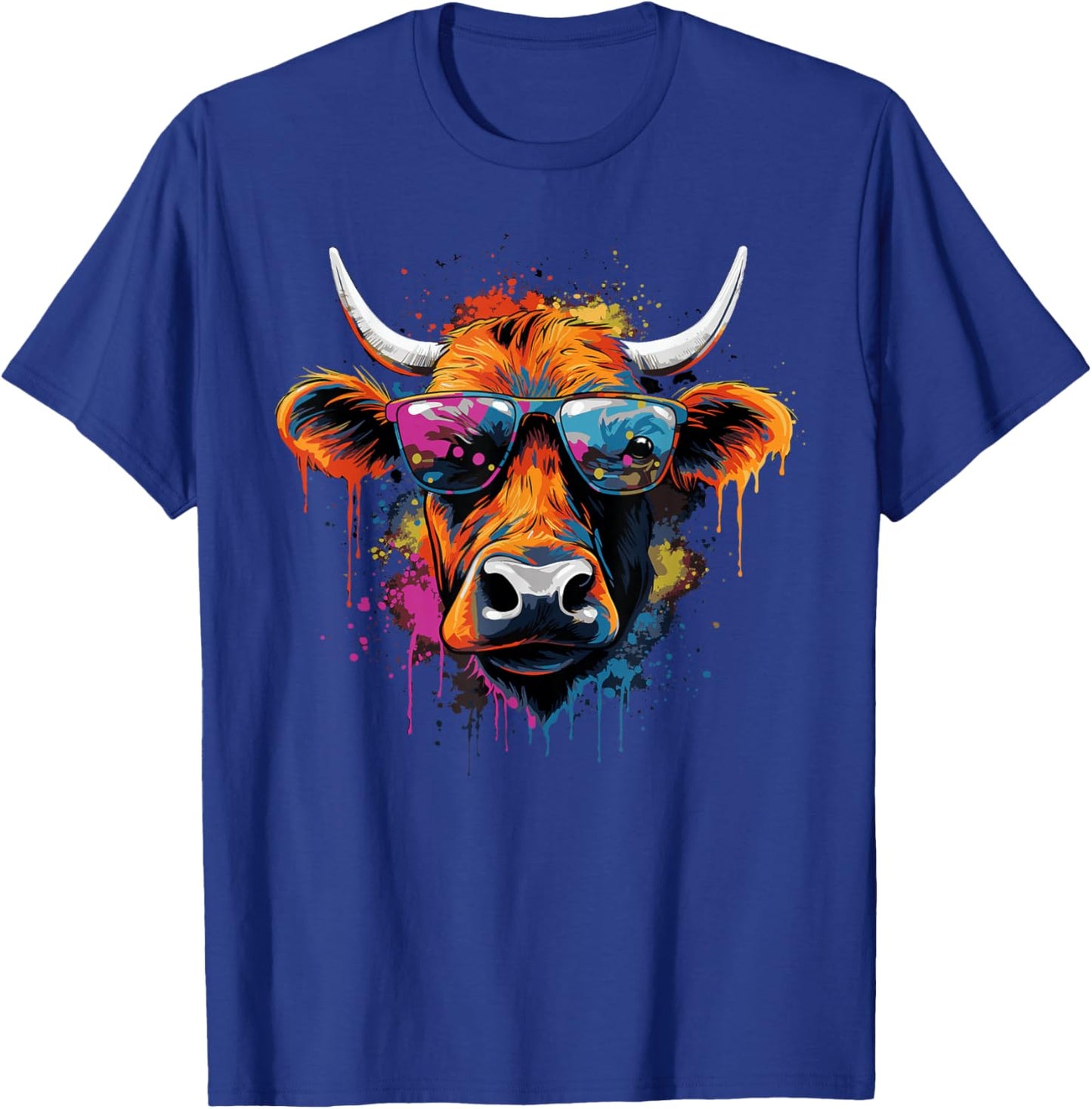 Funny Colourful Cow with Sunglasses , black T-Shirt - T-Shirt | Royal