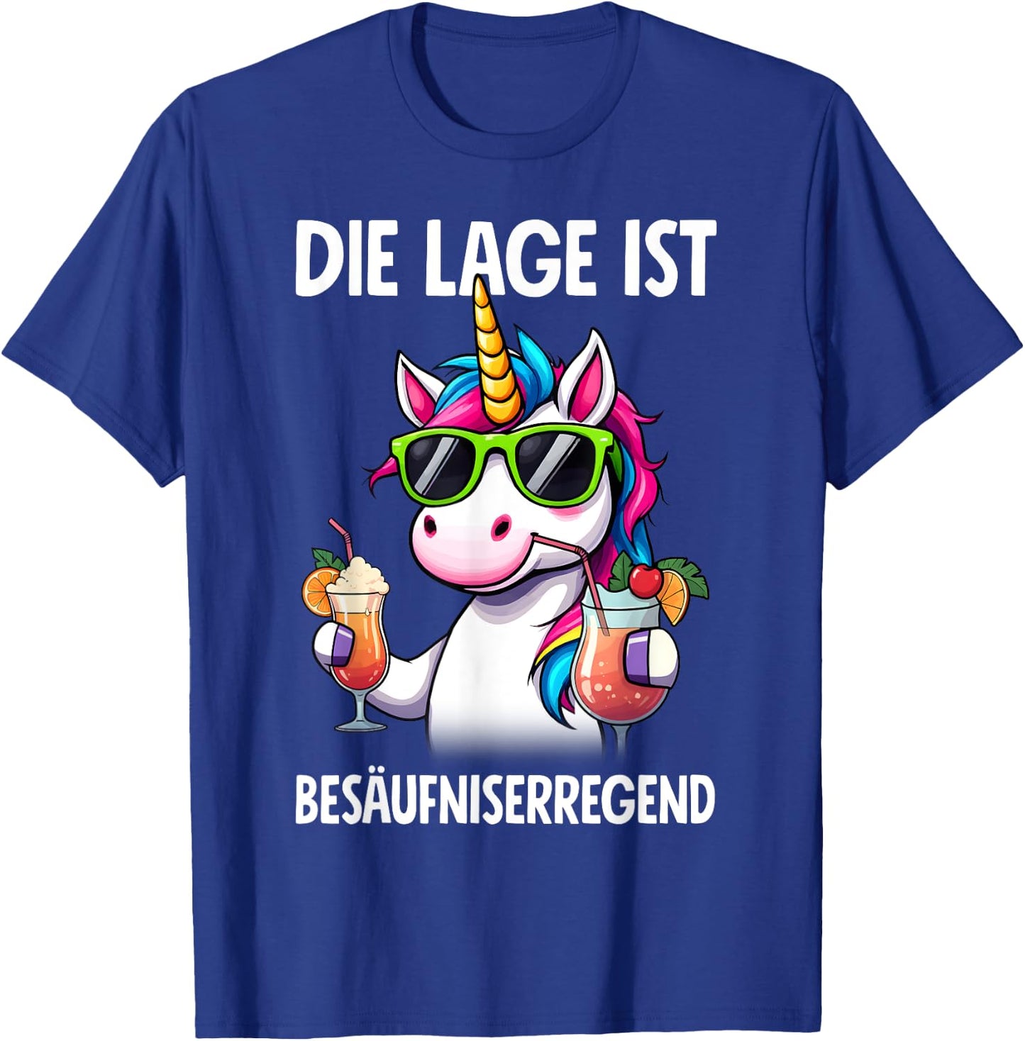 with German Text "Die Lage Ist Besäufniserregend Unicorn" Party, black T-Shirt - T-Shirt | Royal