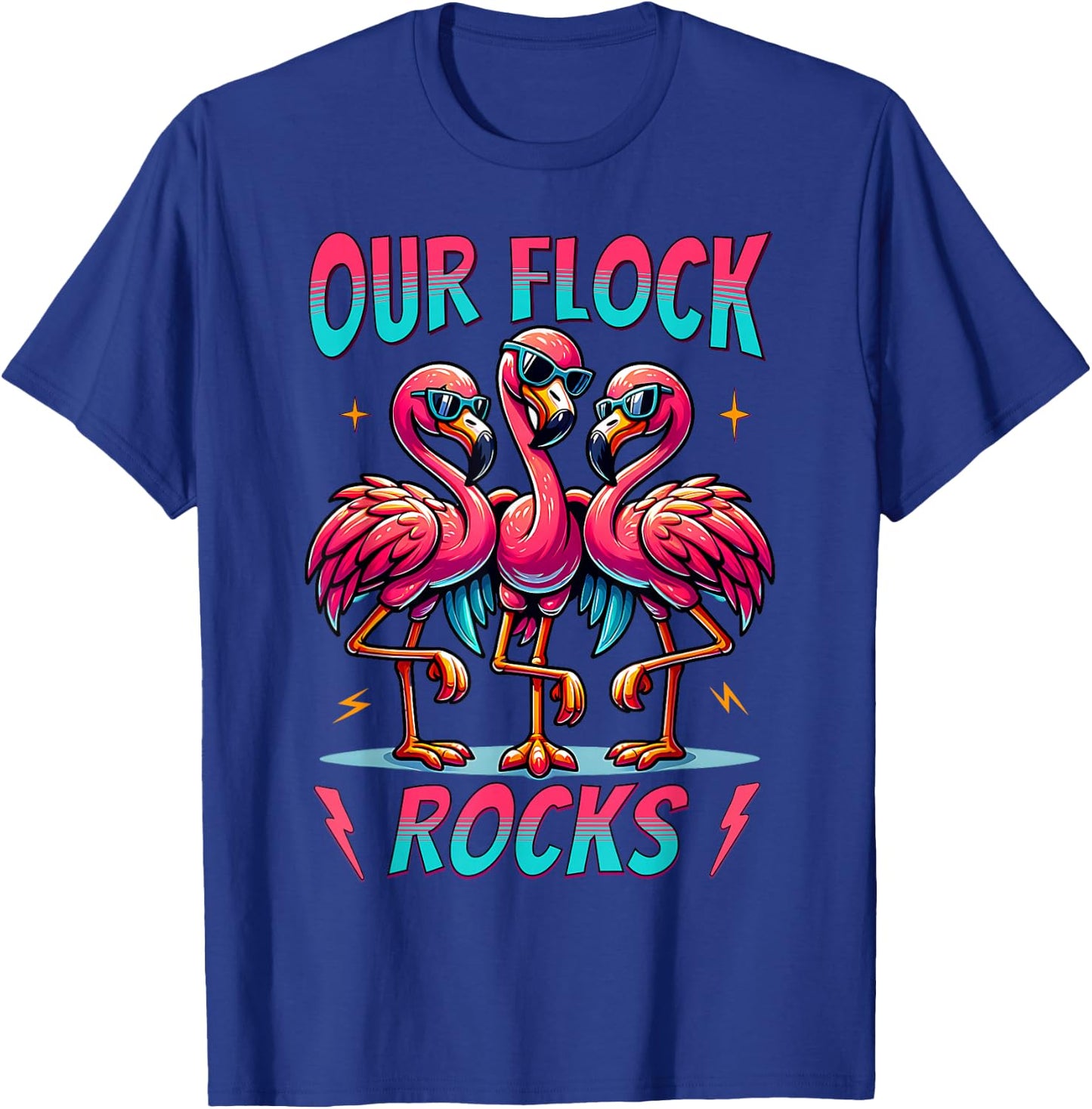 Our Flock Rocks Cute Flamingo Matching Family Vacation Group T-Shirt - T-Shirt | Royal