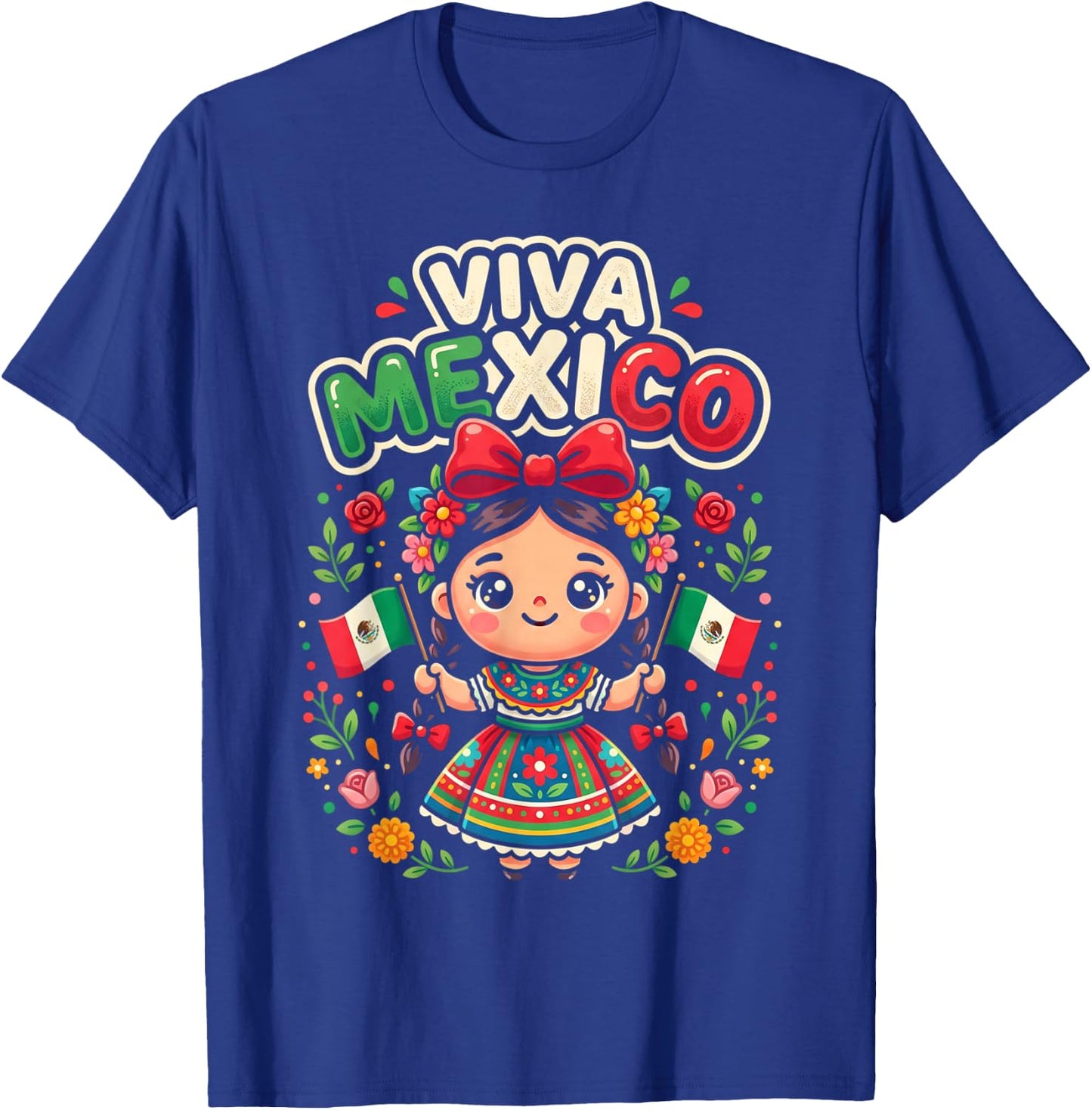 Viva Mexico Mexican Girl Flag Independence Day Girls Kids T-Shirt - T-Shirt | Royal