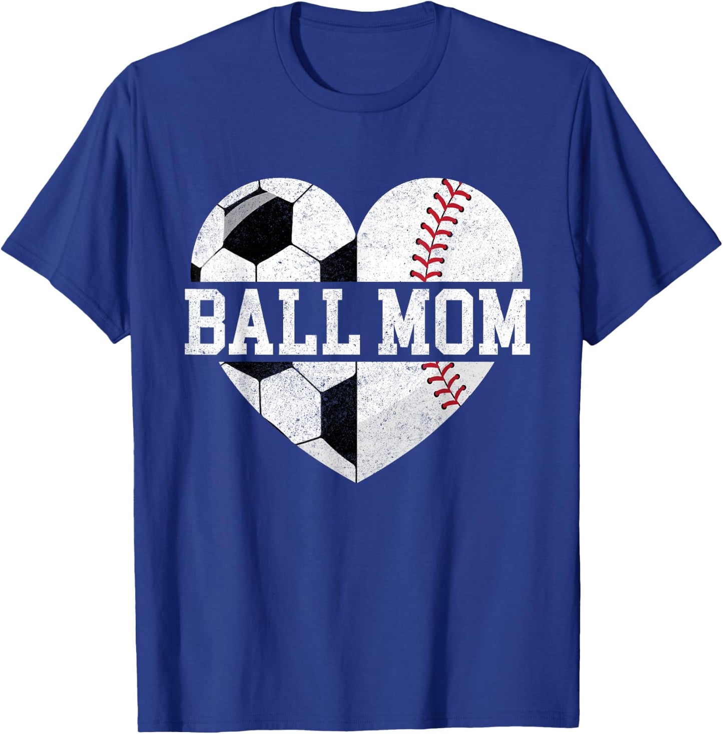 Ball Mom Shirt Heart Funny Baseball Soccer Mom T-Shirt - T-Shirt | Royal