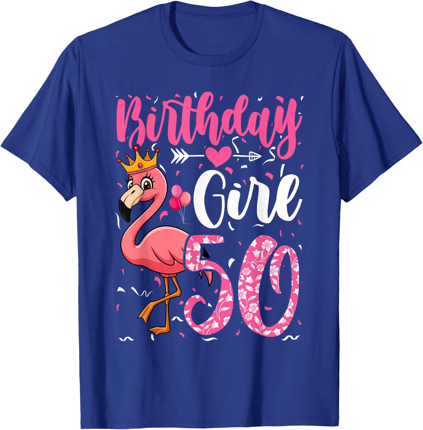 50th Birthday Flamingo Fan 50 Year Old Women 50th Bday T-Shirt - T-Shirt | Royal