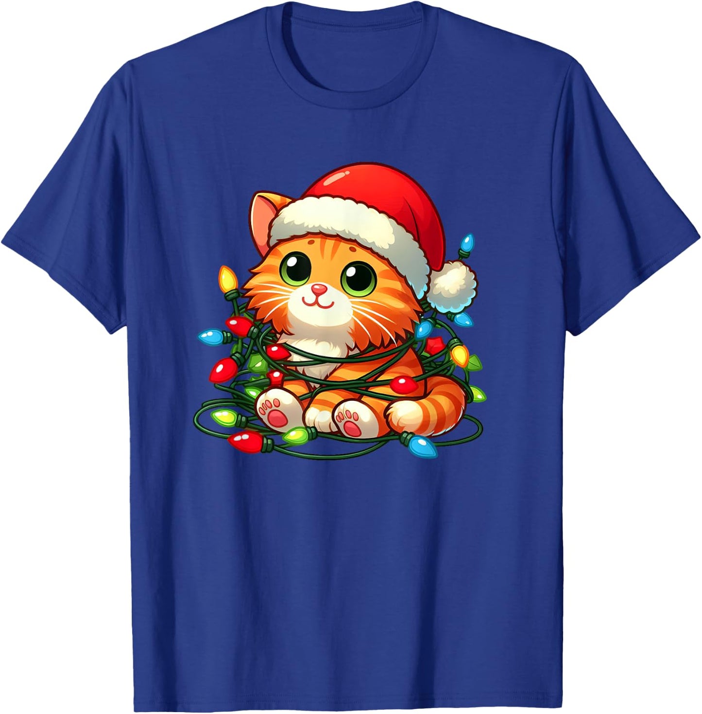 Orange Tabby Cat Christmas Lights Pet Funny Xmas Women Kids T-Shirt - T-Shirt | Royal
