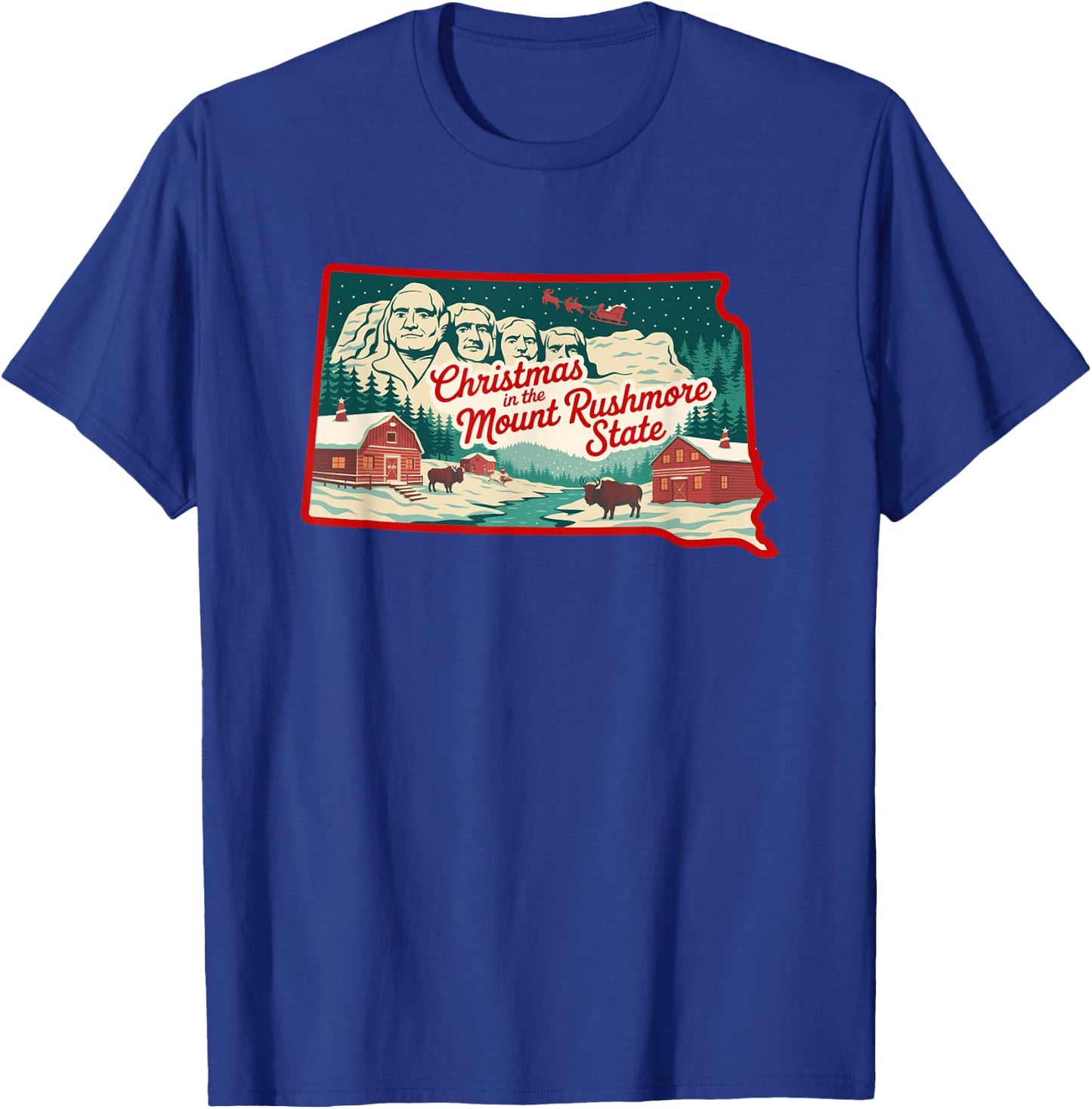 Christmas in The Mount Rushmore State South Dakota T-Shirt - T-Shirt | Royal