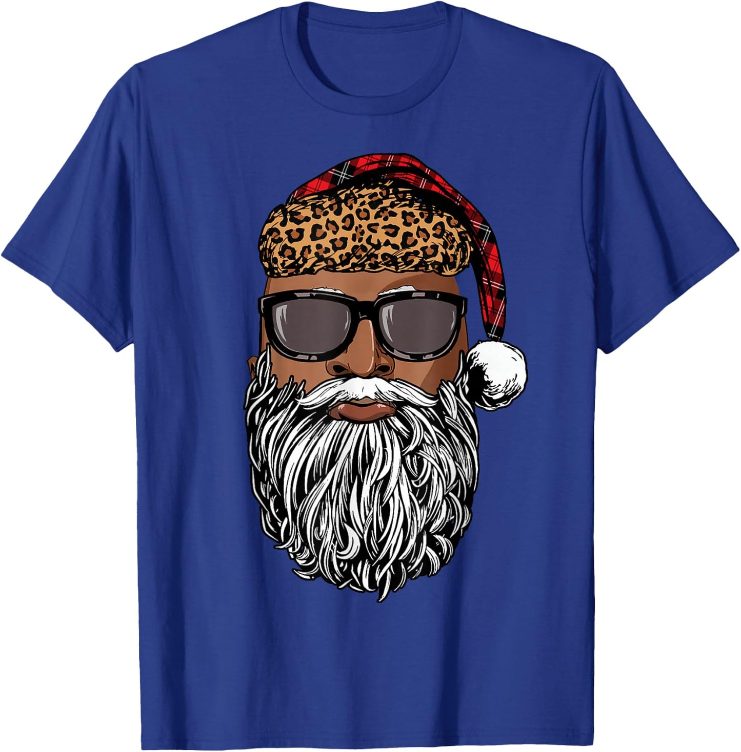 Santa Claus Face Black Leopard African American Christmas T-Shirt - T-Shirt | Royal