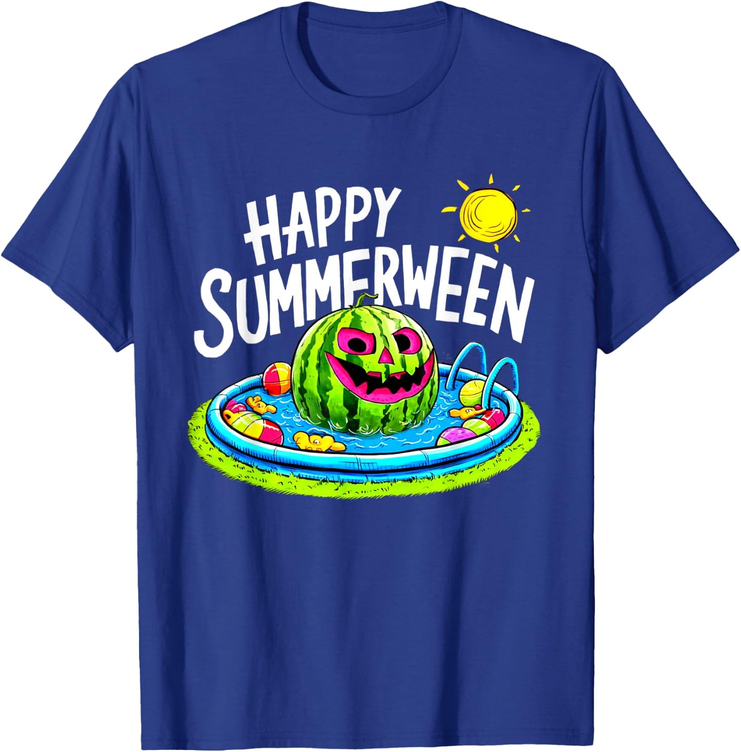 Happy Summerween Summer Watermelon Jack-o-lantern Halloween T-Shirt - T-Shirt | Royal
