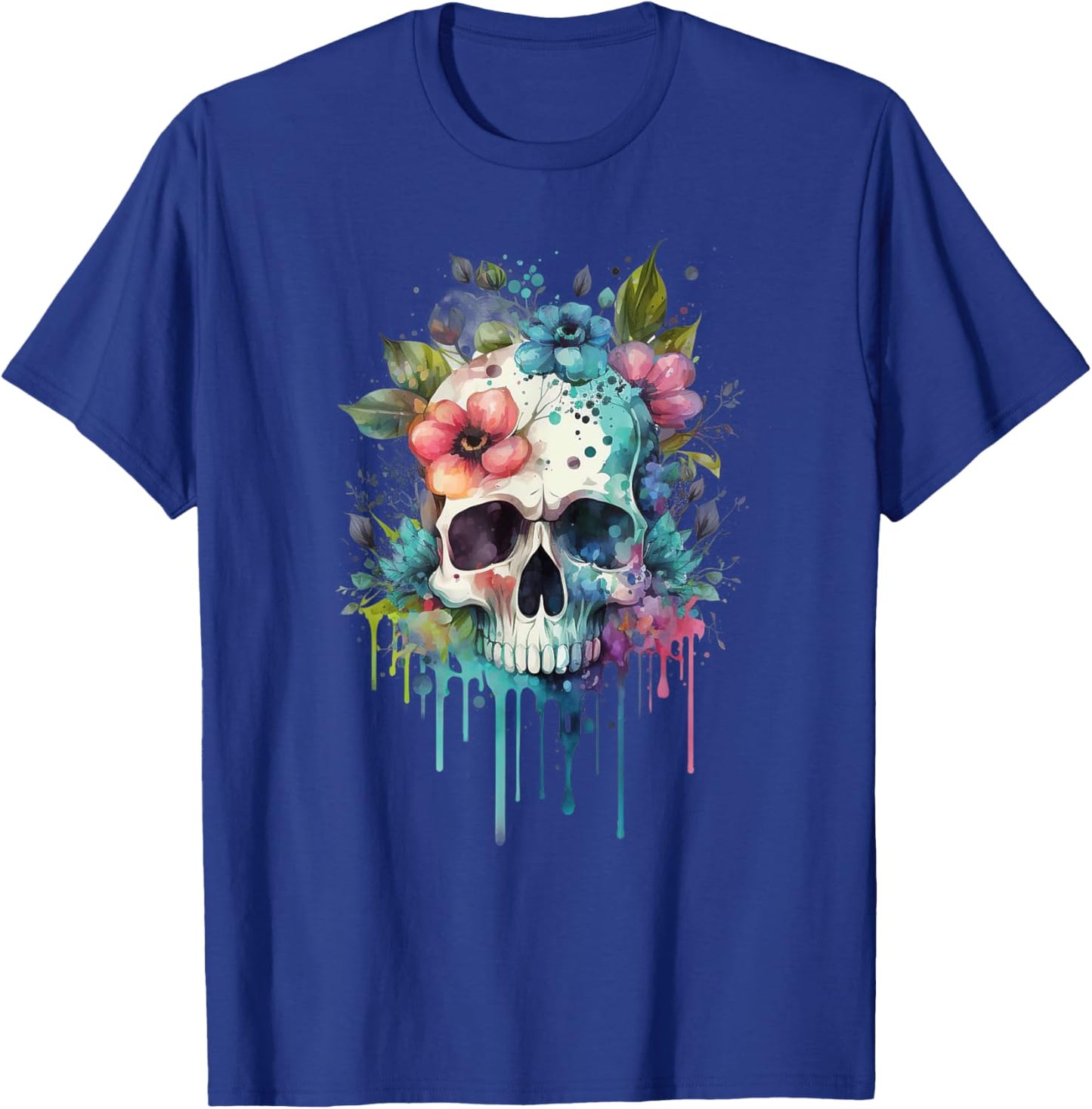 Vintage Skull Boho Skull with Flowers T-Shirt - T-Shirt | Royal
