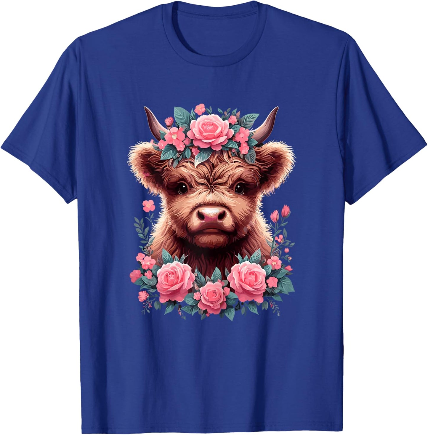 Highland Cow Roses Cute Floral Cow Lover T-Shirt - T-Shirt | Royal