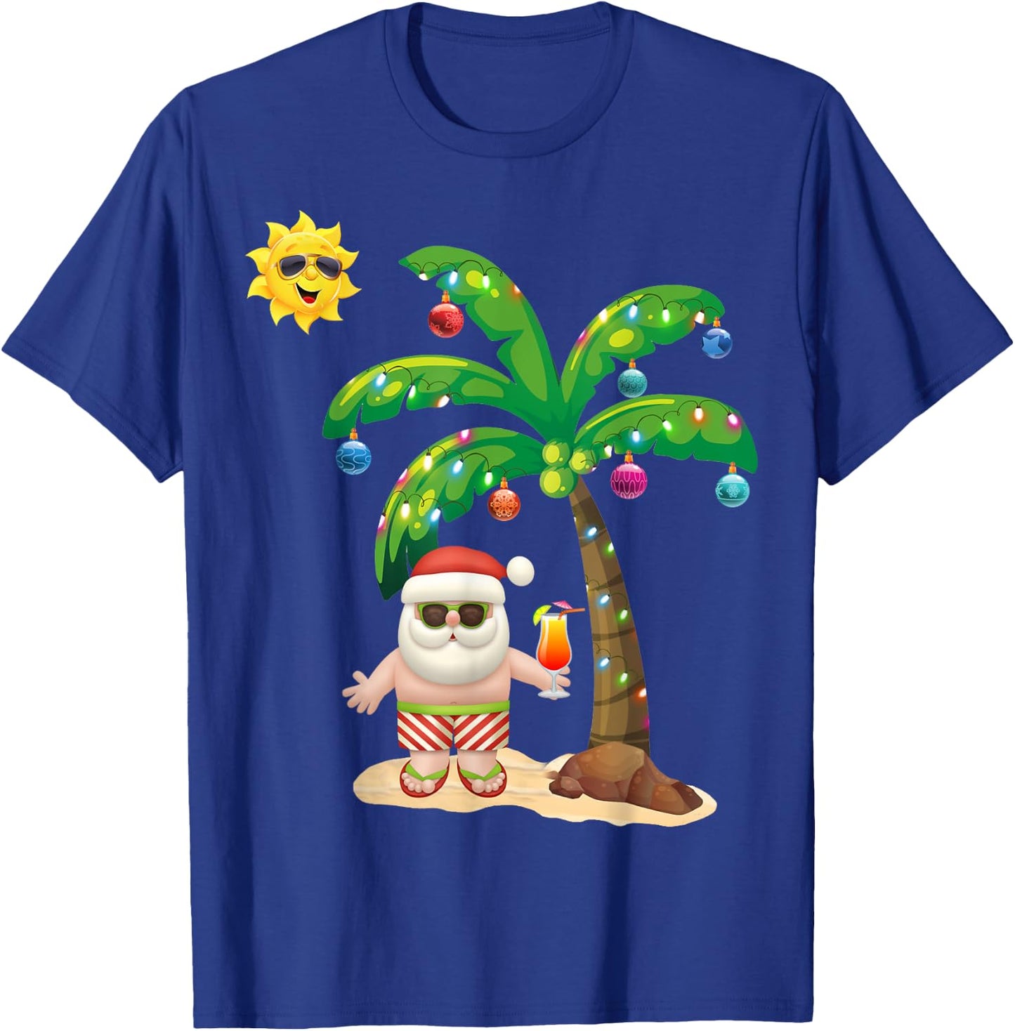 July Christmas Palm Tree Mid Year Santa Claus Beach T-Shirt - T-Shirt | Royal