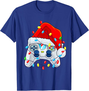 Video Game Controller Christmas Santa Hat Gamer Boys T-Shirt - T-Shirt | Royal