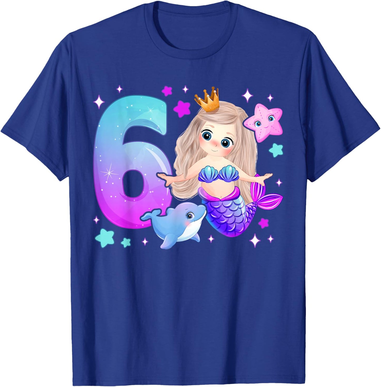 6th Birthday Girl 6 Years, Mermaid, Number 6 T-Shirt - T-Shirt | Royal