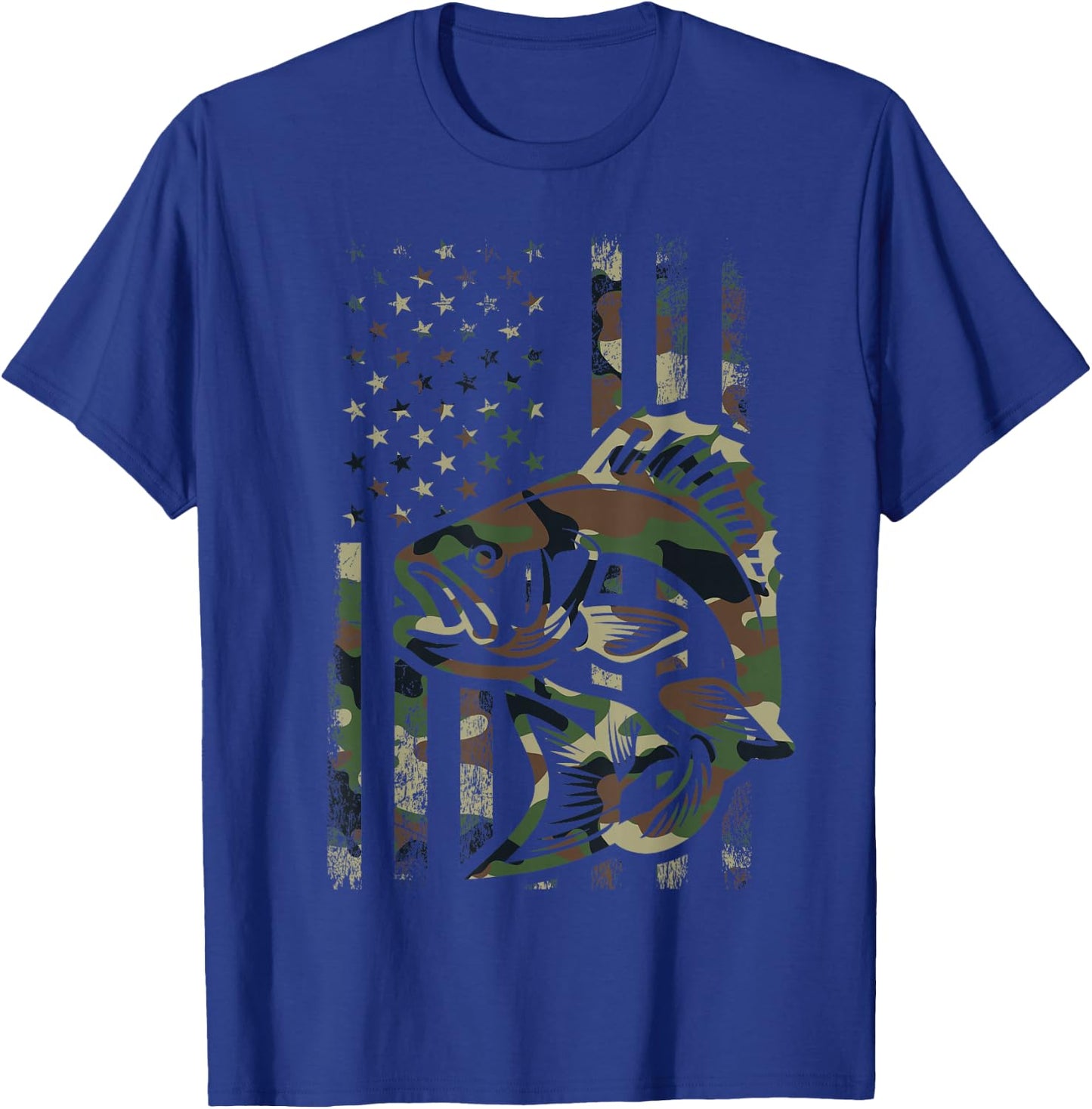 Camo Fishing Men Boys American Flag Bass Fishing T-Shirt - T-Shirt | Royal