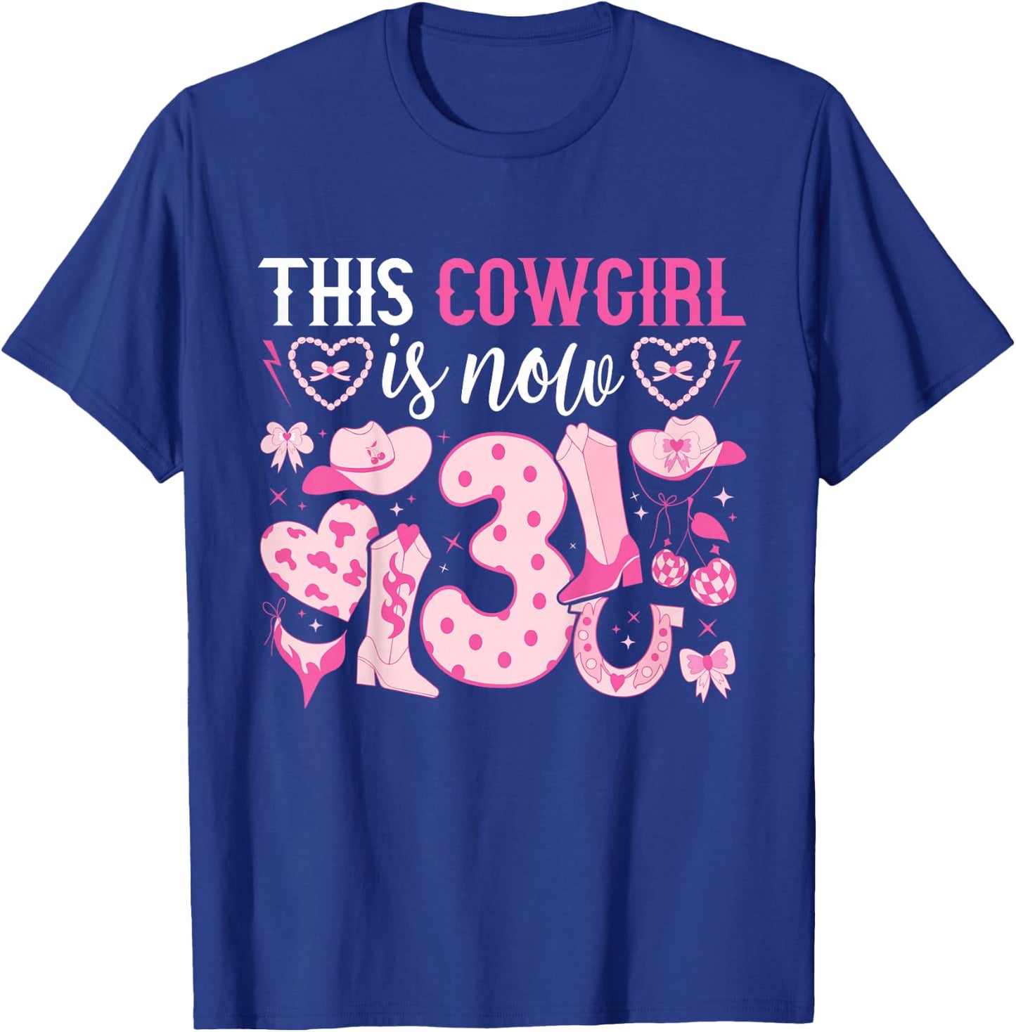 Kids 3rd Birthday Cowgirl Three Year Old Cow Girl Birthday T-Shirt - T-Shirt | Royal