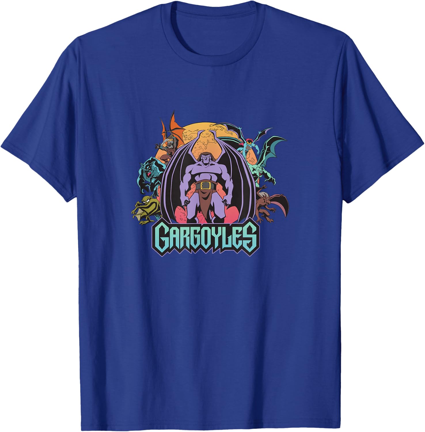 Disney Gargoyles Posing Under The Moon Epic Vintage Portrait T-Shirt - T-Shirt | Royal