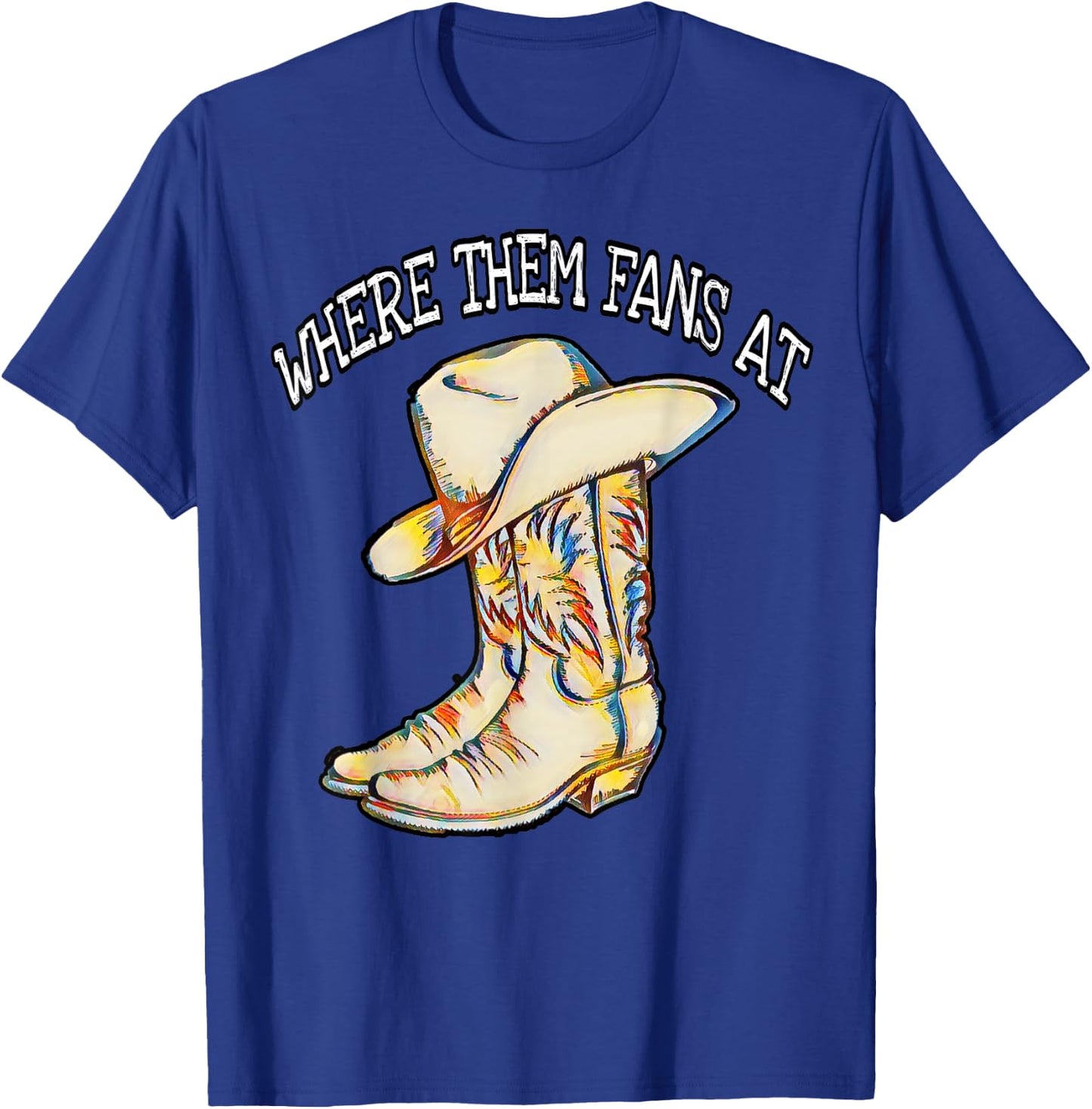 Popular Line Dance Song with Cowboy Hat & Boots Popping Fans T-Shirt - T-Shirt | Royal