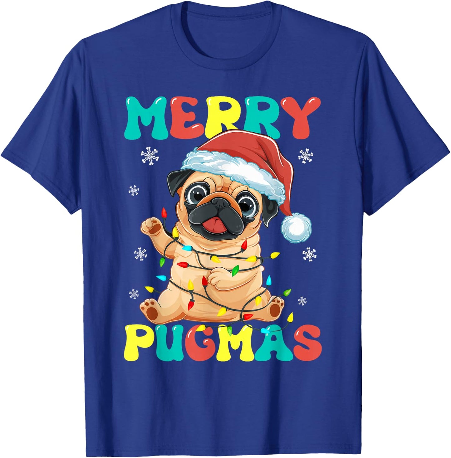 Merry Pugmas Pug Christmas Santa Pug Xmas Lights Dog Lover T-Shirt - T-Shirt | Royal