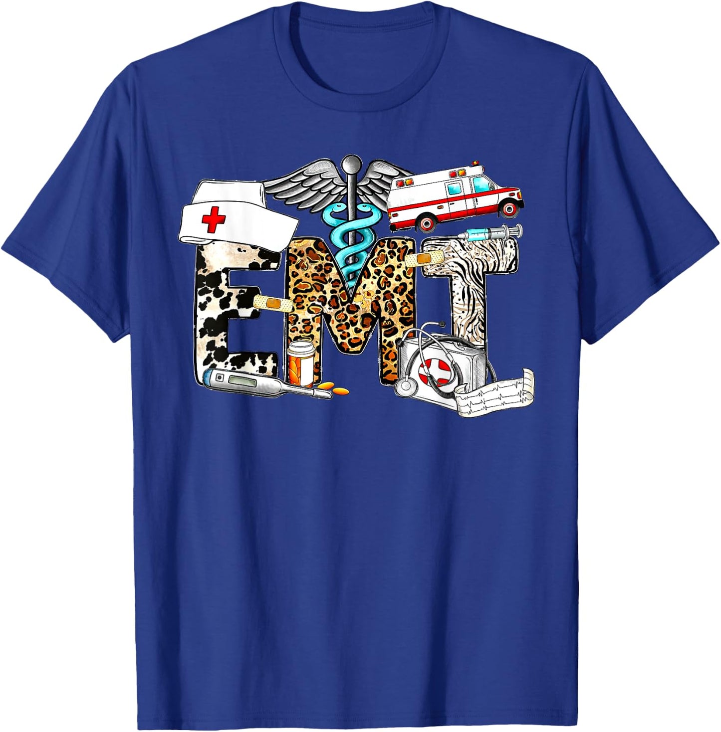 Retro Leopard EMT Emergency Medical Technician Paramedic T-Shirt - T-Shirt | Royal